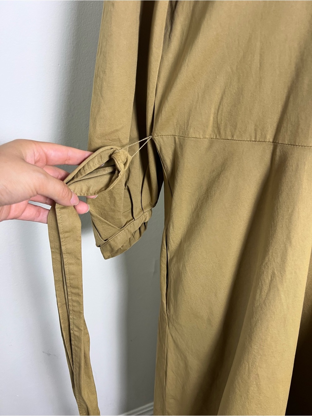 Zara Belted Midi Dress NWT Size M 96% Cotton Khaki Shirt Dress Boho Chic Pockets - Picture 9 of 13